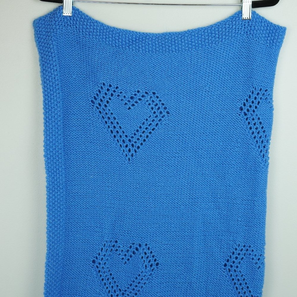 Handmade Blue Heart‎ Knitted Blanket 36x40